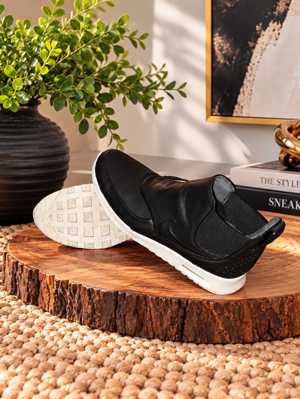 Nike Women's Black Slip-On Sneakers with White Soles – Size 8